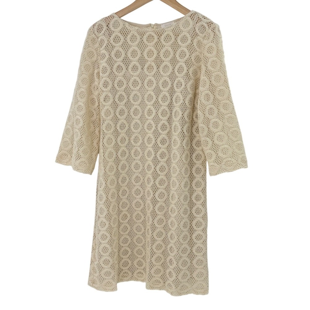 Chico's Cream Ivory‎ Geometric Circle Crochet Shift Dress Women's Size 1